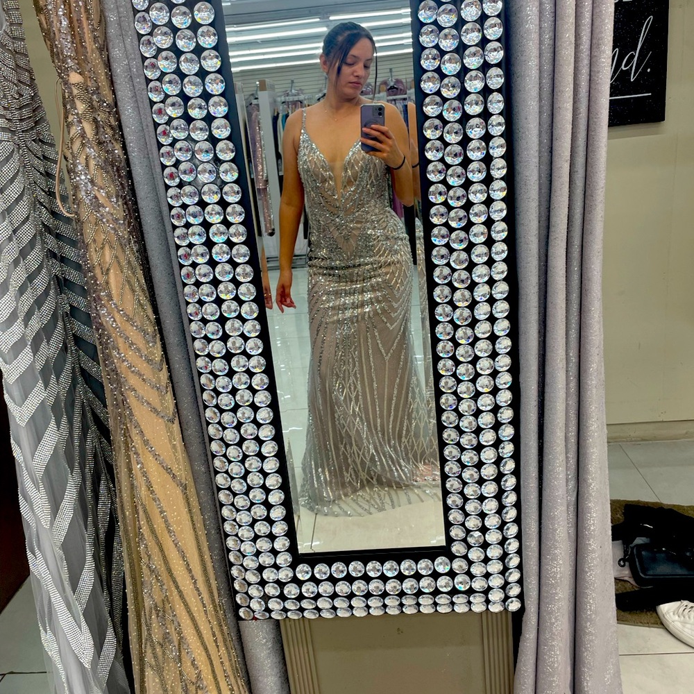 Silver with nude dress